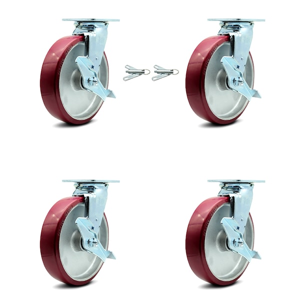 Service Caster 8 Inch Poly on Aluminum Caster Set with Roller Bearing 4 Brake 2 Swivel Lock SCC SCC-30CS820-PAR-TLB-BSL-2-TLB-2 - main